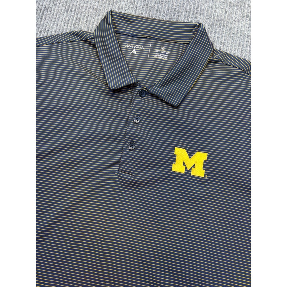 Antigua Michigan Wolverines Men XL Navy Yellow Striped Polo Shirt NCAA Football